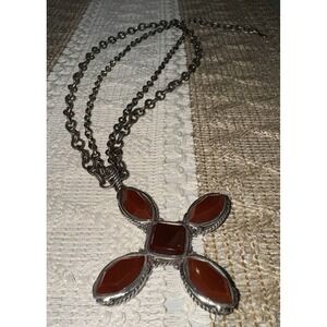 Barse Sterling Silver 925 Multi Strand Cross Necklace 80 grams Carnelian Scrap